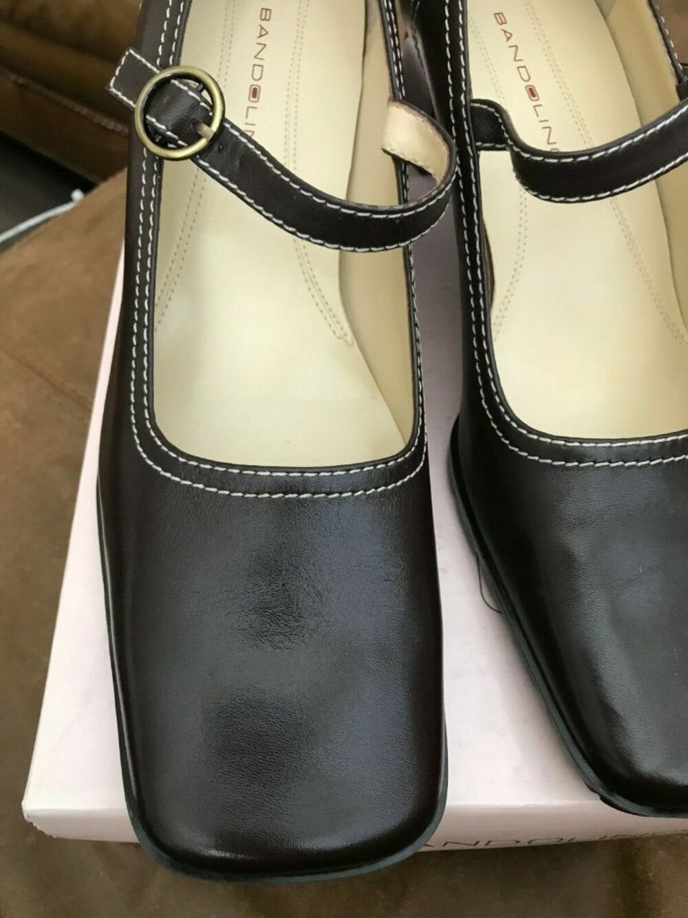 Bandolino Dorian Dark Brown Leather Mary Jane Square Toe Heels Size 8.5